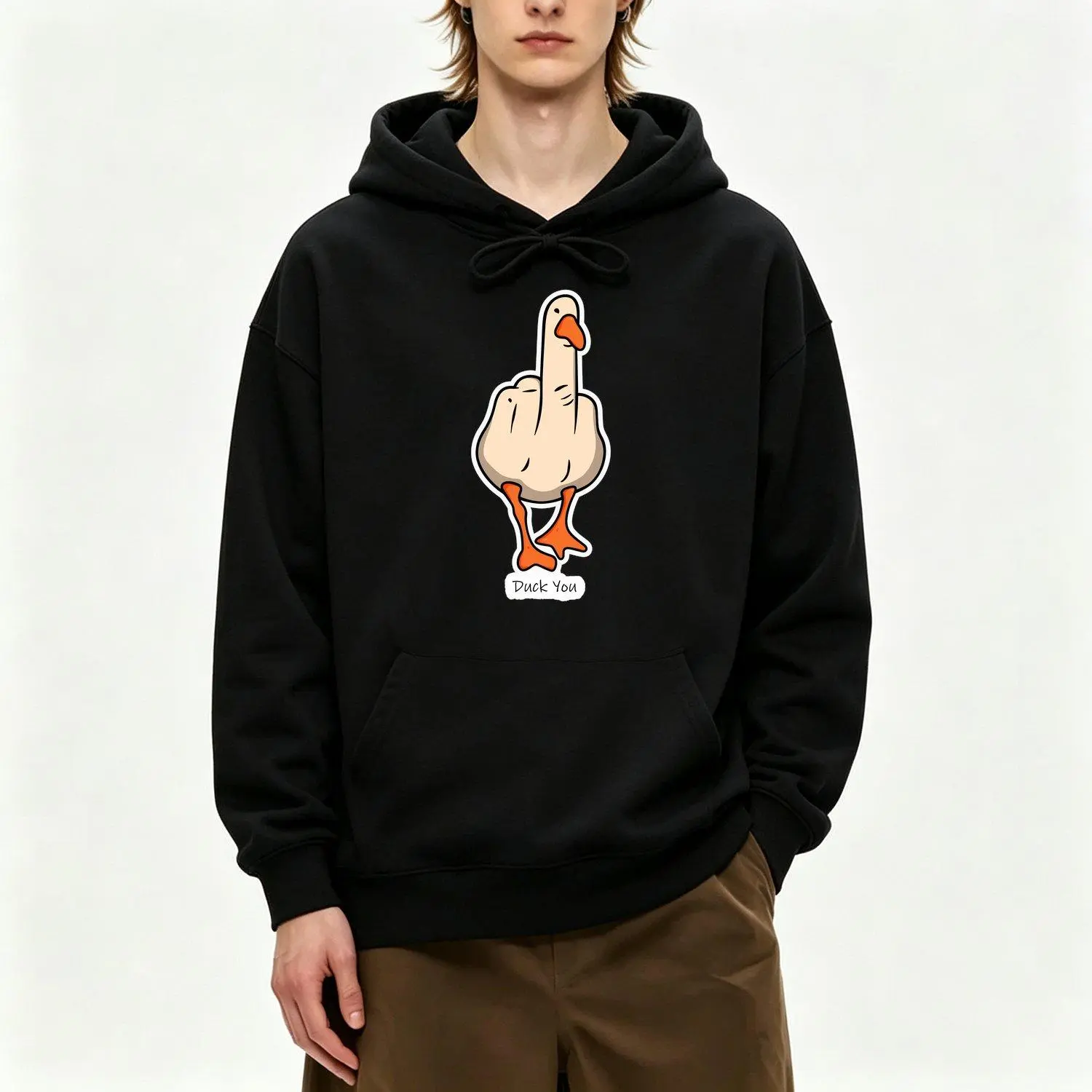 Men's Hoodie Featuring "Funny Goose" and "Funny Duck You Illustration" Unique Humor Animal Graphic Sweatshirt Casual Pullover Style Outerwear