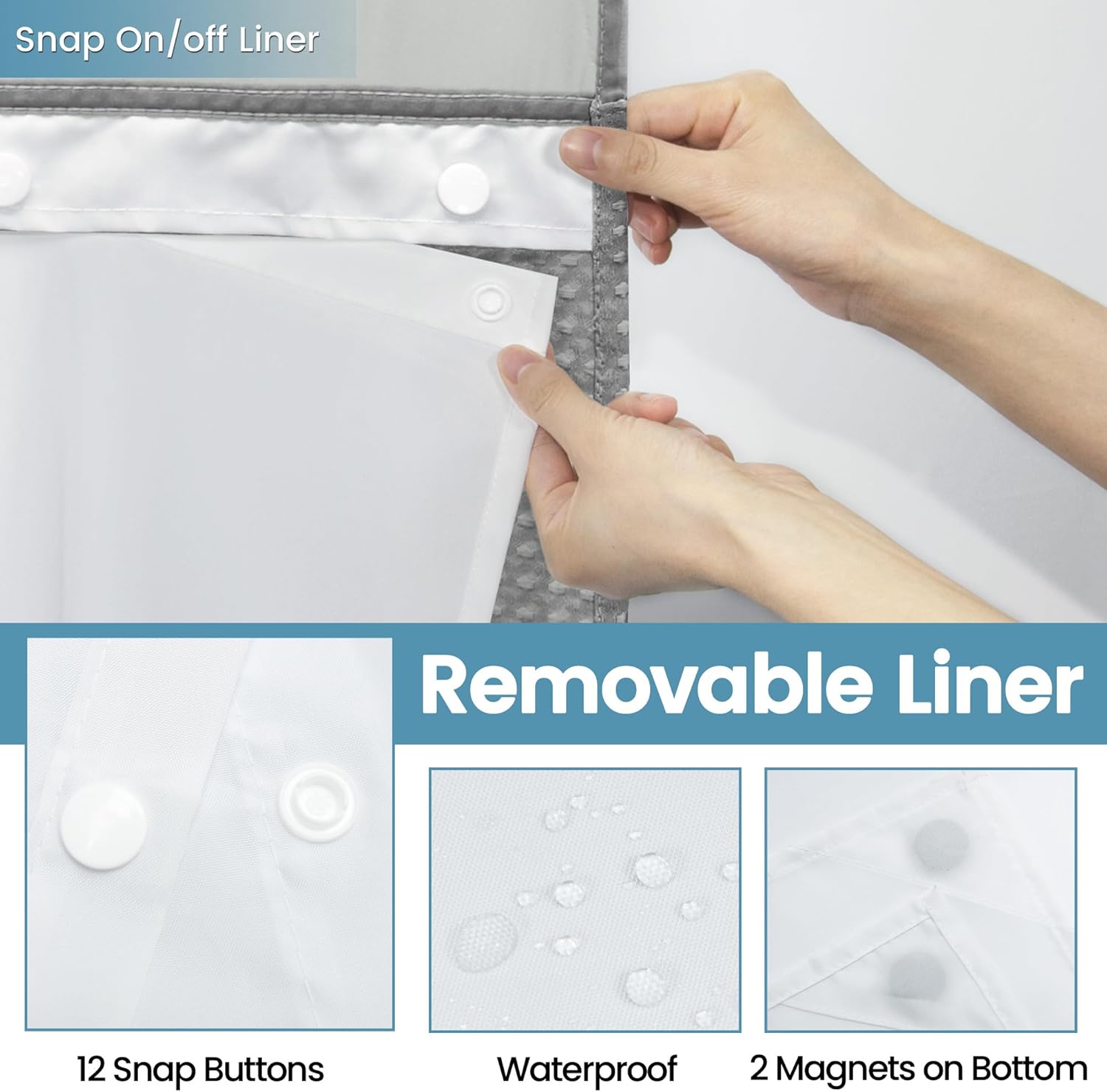 Waffle Pattern Shower Curtain, 1 Count Double-Layer Waterproof Shower Curtain, Removable Shower Curtain with Snaps, Bathroom Accessory & Supplies