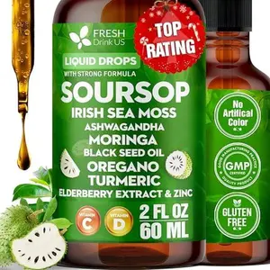 FRESHDRINKUS, Soursop Bitters Liquid Drops 10 in 1 with Sea Moss, Moringa, Turmeric, Black Seed Oil, Oregano, Ashwagandha | Concentrated Liquid Formula in Easy-Use Dropper Bottle, Non GMO, Vegan