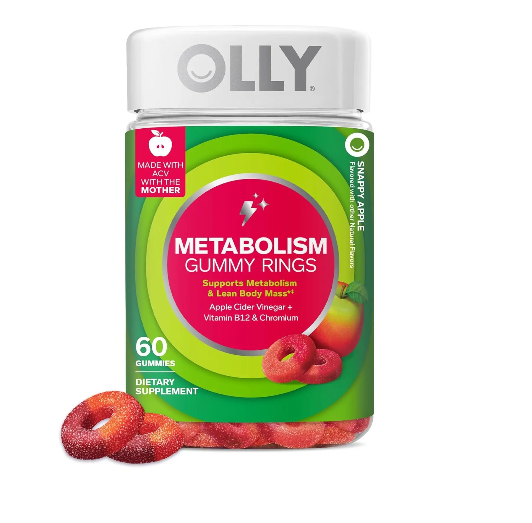 OLLY Metabolism Gummy Rings, Cellular Energy Supplement,* ACV - 60 Count