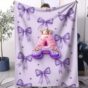 1 Pcs Crown Bow Printed Blanket, 3D Monogrammed Flannel Throw Blanket, Cozy Fluffy Home Decor Blanket, Multi-Purpose Leisure Performance Blanket for Sofa, Office, Car, Camping, Traveling, Creative Gift, Flannel Blankets