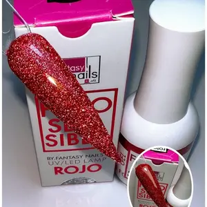 Foto Sensible Red Fantasy Nails, Reflective Nail Art with Glitter Finish