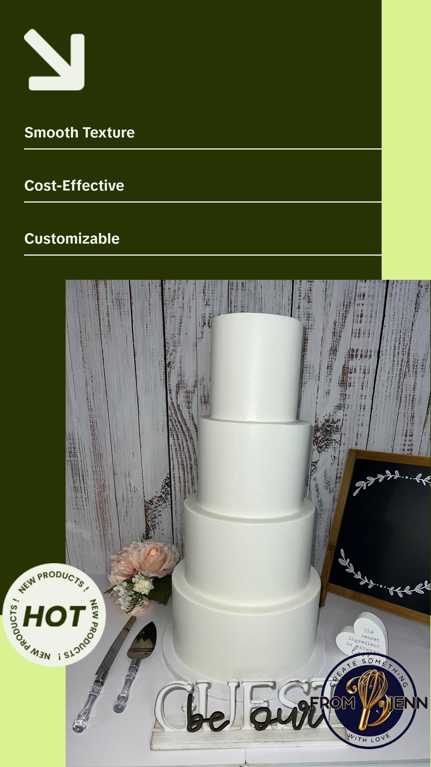 FromJennWithLove 4 Tier Fake Cake for Weddings & Events, Ivory, Smooth Texture, Customizable