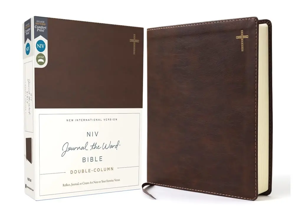 NIV, Journal the Word Bible (Perfect for Note-Taking), Double-Column, Leathersoft, Brown, Red Letter, Comfort Print: Reflect, Take Notes, or Create Art Next to Your Favorite Verses
