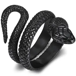 OIDEA Men's Vintage Gothic Stainless Steel Cobra Snake Ring, Biker Wide Statement Band, Rings