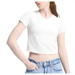 PUMA Womens Dare To Textured Crew Neck Short Sleeve Baby Casual Tops Casual - White