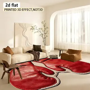 2D flat irregular shaped carpet, red boxing glove dopamine pastoral style, vibrant colors living room entrance non-slip carpet fluffy soft bathroom garden washable carpet
