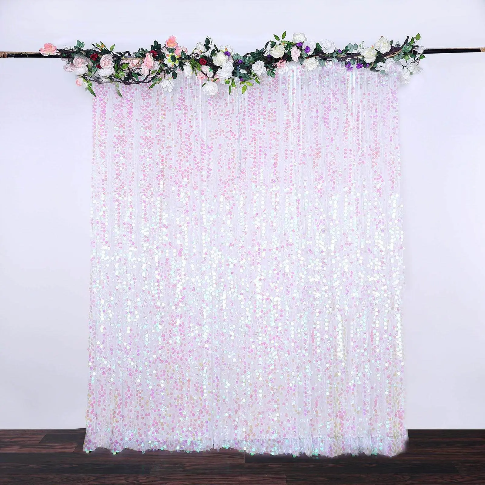 Iridescent Big Payette Sequin Drape Curtain - 8ftx8ft Shimmer Wall, Festive Look Sequins Backdrop Panels, Irresistible Shine Photo Backdrop for Wedding Event Divider, Shimmer Wall Backdrop, Party Decor
