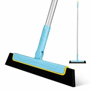 Yocada Floor Squeegee Broom with 51" Adjustable Iron Pole for Bathroom Shower Glass Tile Floor Blue