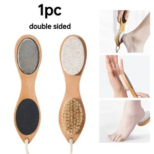 1Pc Multi-Functional Wooden Brush Four-In-One Foot Care Tool, Exfoliating Foot Scrubber, Foot Stone, Washing Foot Brush, Essential Foot Hygiene Kit, Pedicure Tool, Foot Care Products