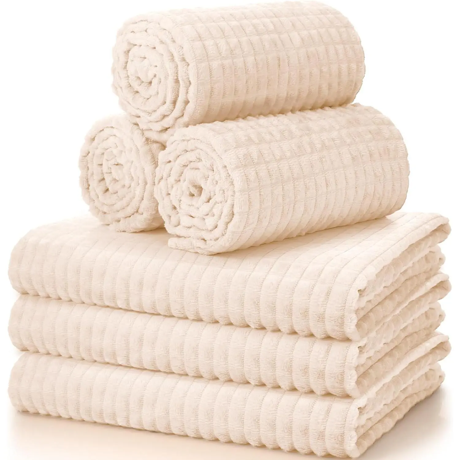 6 count Flannel Sleepover Party Throw Blanket Bulk 50 x 60 Inch Oeko-tex Standard 100 Certified Wedding Throw Blanket  Jacquard Grid Design for Donation Homeless ()