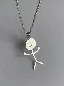 Funny Middle Finger Stick Figure Necklace, Fun and Unique, Unisex Accessory, or Silver Color, Trendy and Cool