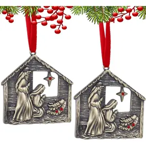 Nativity Christmas Tree  Ornament Holiday Metal Xmas Tree Party Indoors  Nativity Scene The Birth of  Christian Tree  Decoration Keepsake Gifts (Nativity,2)