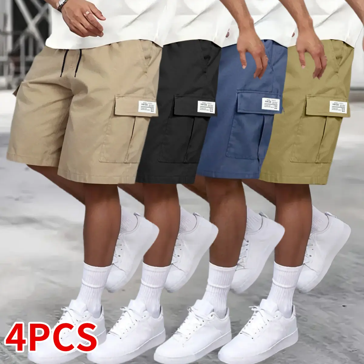 Men's Cargo Shorts - Loose-Fitting Drawstring Casual Bottoms, 3-Pocket Flip Cover Design, Durable Fabric, Black Gray Blue Army Green Options, Summer Outdoor Beach Shorts, Men's Shorts