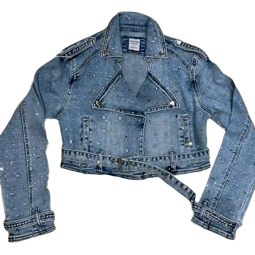 Catherine Jacket with Rhinestones - Casual Women's Denim Coats with Comfortable Outerwear Design - Tops, Womenswear Long Sleeve