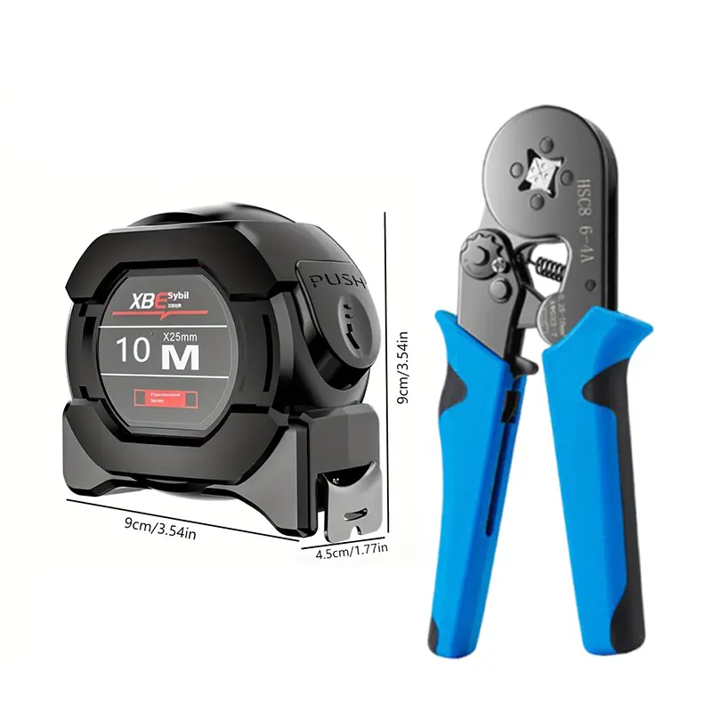 2-in-1 Professional Combo Tool Set for Electricians & Technicians: Terminal Crimping Tool + Heavy-Duty Steel Tape Measure – Perfect for Electrical Projects & Measurement Tasks.
