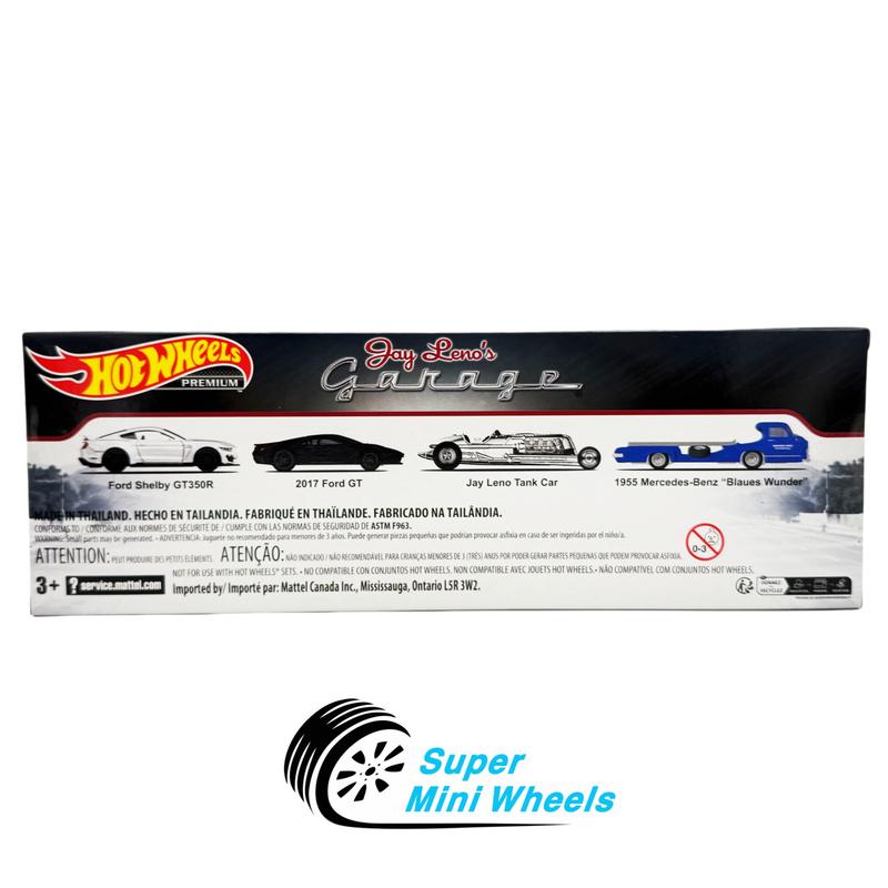 Hot Wheels Premium 1:64 Jay Leno Garage 4 Cars Set - Ford Shelby GT350R & 2017 Ford GT & Jay Leno Tank Car & 1955 Mercedes-Benz "Blaues Wunder"