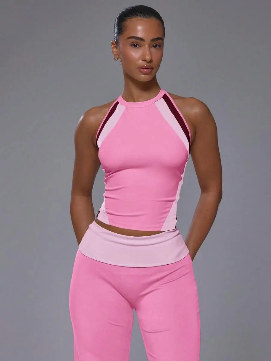 Women's Active Tank Top - Fitted Scoop Neck Racerback with Contrast Front Panels for Hiking