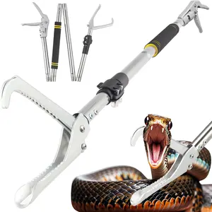 69" Heavy Duty Professional Folding Snake Grabber, Wide Jaw Folding Snake Tongs Long Handle Stainless Steel Tube With Sponge Handle For Rattlesnake Handling Feeding