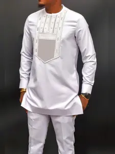 Men's Mature Suit Embroidery Craft African High-End Banquet Dashiki Jacket and Pants Coat Two-Piece Set Long Shirt and Pants Set, Long Sleeve