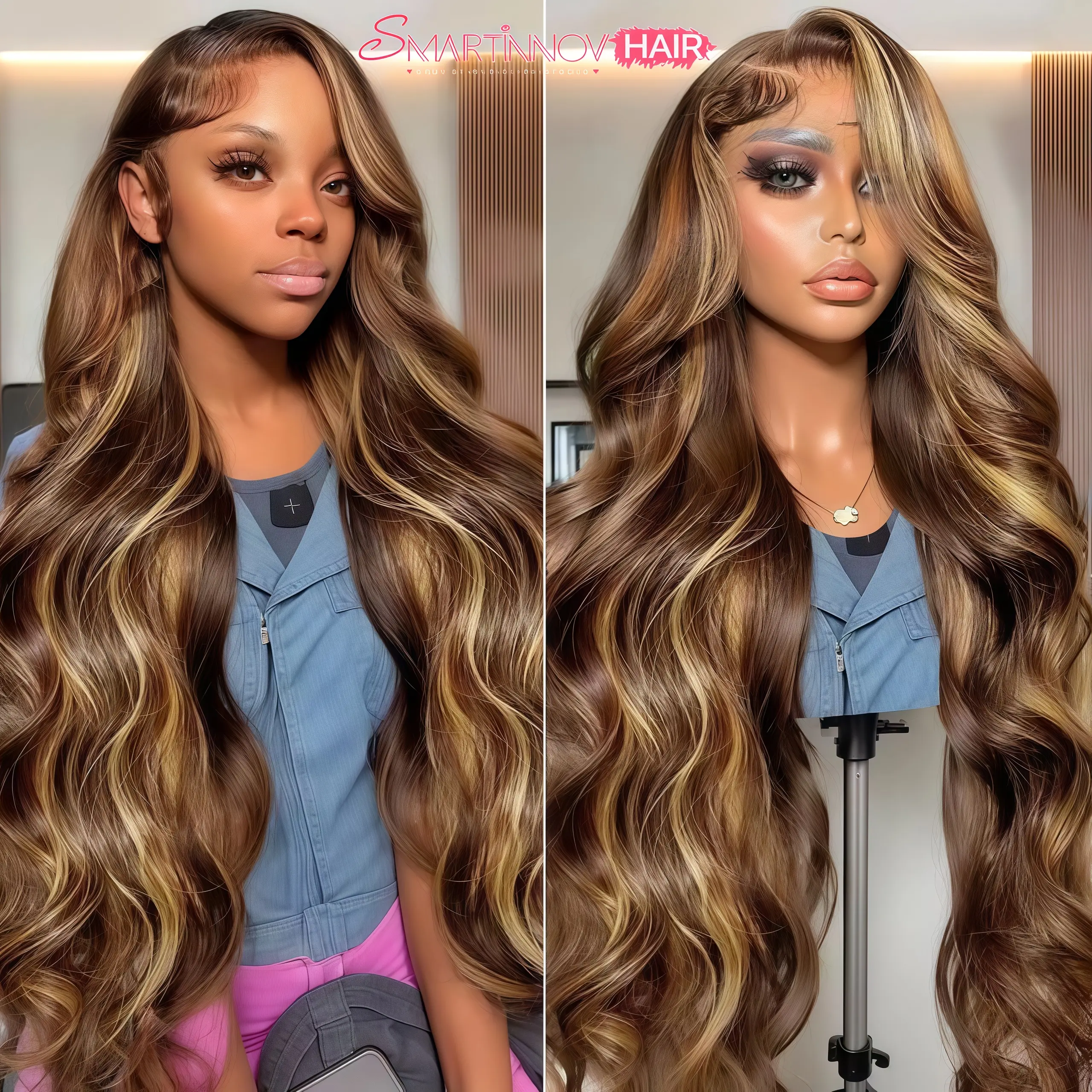 Brown & Coffee Human Hair Wig | 150% Density Body Wave with Highlights | 13x4 HD Lace Front | Perfect Birthday Gift & Party Hair Wig
