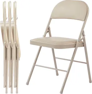 4-Pack Folding Chairs, Padded Seat & Backrest, Khaki Metal Chairs with Sturdy Steel Frame, Comfortable Portable Foldable Chair for Home Office Indoor Outdoor Use, Black