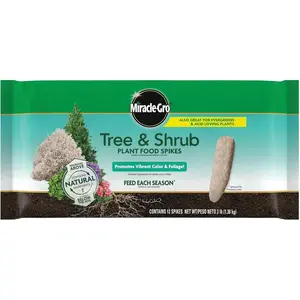 Miracle-Gro Tree and Shrub Plant Food Spikes - Deciduous, Flowering & Evergreen Tree Fertilizer Spikes, Hydrangeas, and Acid-Loving Plants, 12 Count, 3 lb.