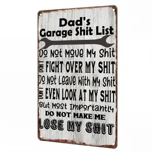 Funny Dad Garage Policy Metal Sign Home Decor, Dad's Garage Shit List, Don't Leave Me Out, Humorous Wall Decorations For Garages, Studios Or Men's caves