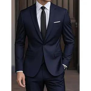 Men's 2-Piece Plain Long Sleeve Lightweight Suit Set - Body-Fitting, Coordinated, All-Season Formal Menswear for Wedding, Formal Events, Body-Fitting Men's Suits, Coordinated Men's Suits