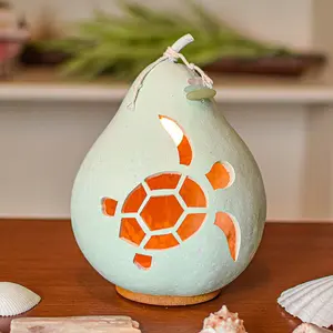 Hand-Crafted Coastal Gourd Luminary - Sea Turtle - Medium Lit