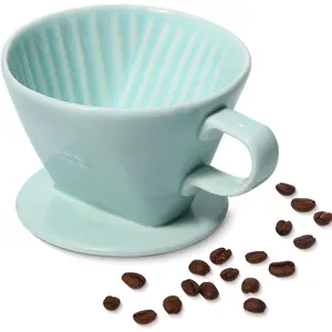 Ceramic Pour Over Coffee Dripper 3 Holes Flat Bottom Porcelain Slow Filter Cone Coffee Maker for Travel Camping Office Home Green