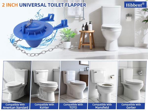 Hibbent Universal 2 Inch Toilet Flapper Compatible with American Standard, Kohler, TOTO, Gerber Toilets Tank, Water Conserving Toilet Flapper Replacement with Stainless Steel Chain, Blue