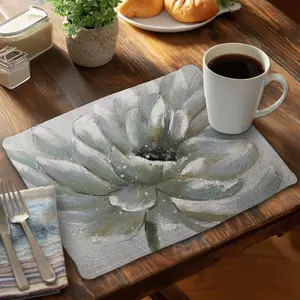 360 stand Rectangular White Chrysanthemum Braided Placemat, CBPM1418BWCBAX, 14x18 in, Protects Table - Contemporary Kitchen Tableware for Home Decor, Traditional