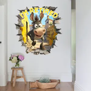 2D flat, a set of two (30*90cm*2pcs) broken wall little donkey scene simulation wall stickers, living room, entrance, corridor home decoration and beautification stickers, self-adhesive ATW6113-ZY