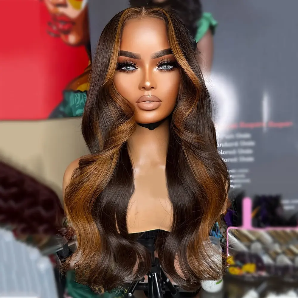 Highlight Brown Ombre Lace Front Wigs 1B/30 Brown Highlight  display picture 2