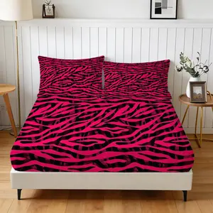 Y2K Aesthetic Hot Pink Zebra Print Fitted Sheet Set, 3 Pieces (1 Fitted Sheet + 2 Pillowcases), Soft Skin-Friendly Fabric, Bold Neon Pink Black Stripes, Deep Pocket, Grunge Punk Bedding for Bedroom, Ideal Gift for Teen Girls, Microfiber Sheet Set