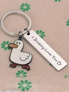 Cute Cartoon Duck Stainless Steel Keychain, Fashion Engraved Letter Slogan Metal Keychain, Bag Decoration, Cute Accessories, Couple Creative Gifts