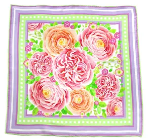 Palace Affair Spring 17" Silk Scarf Mini Floral with Watercolor Blooms & Geometric Border Gift for Her Petite Luxury Scarf Pink White Hair Scarf – Silk Bandana for Hair Health & Style – Luxury Ponytail Wrap