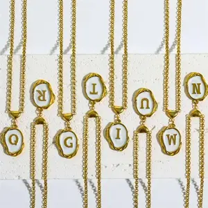Stainless Steel Drip Oil Alphabet Necklace - 26 A-Z Initial Pendants, Vintage Gold Color, Chain Jewelry Necklaces for Women, Ideal Gift Accessory
