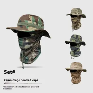 Sun Hat Bucket Boonie Hats Scarf Glasses Protection Foldable Set Camo Hats Fishing Hiking Camping Outdoor Sports Men Women Classic Style Tactical Outdoor Sun Protection Breathable