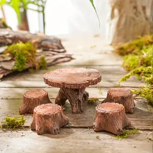 5pcs of Mini Tree Stump Garden Art Accessories Resin Ornaments, Gardening Landscape Accessories, Resin Creative Crafts, Wooden Stump Tables And Chairs Small Ornaments Home Decoration, Toy House Decoration Decorative Crystal
