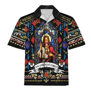 Jesus I Trust In You Hawaiian Shirt, The Lord Jesus Christ Stained Glass Stained Glass Aloha Button Down Shirt, Christian Faith Aloha Shirt for Adults and Youth