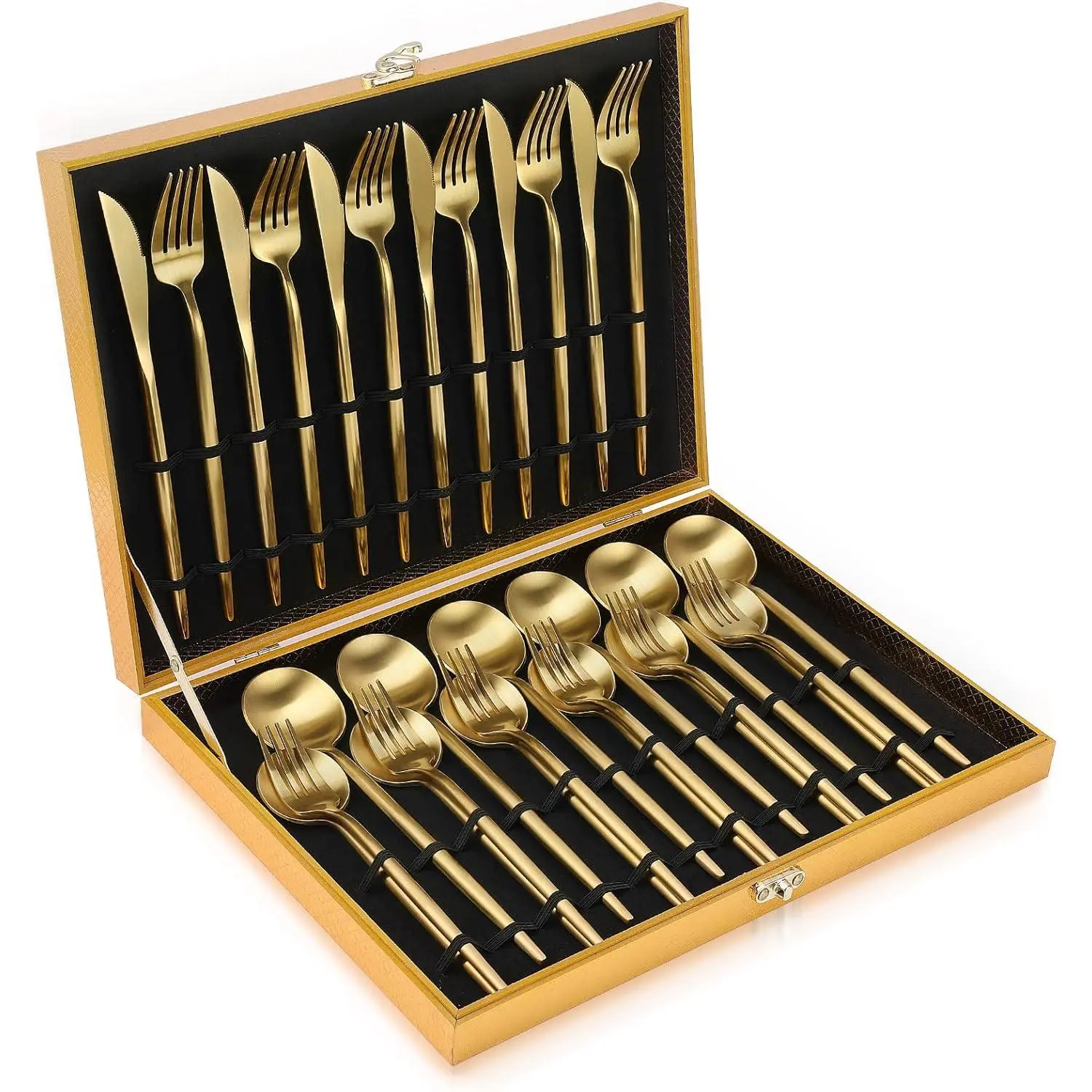 Matte Gold Silverware Set,  30-Piece Food Grade Stainless Steel Gold Flatware Set, Kitchen Utensil Set Service for 6, Tableware Cutlery Set for Home and Restaurant, Dishwasher Safe - Gift Box