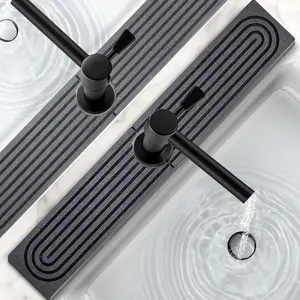 24 Inch Stone Faucet Mat for Kitchen Sink,Kitchen Sink Splash Guard-Water Absorbing Stone Tray for Sink,Super Absorbent, Diatomite Protector with Drainage for Kitchen Bathroom Counter(Dark Grey)