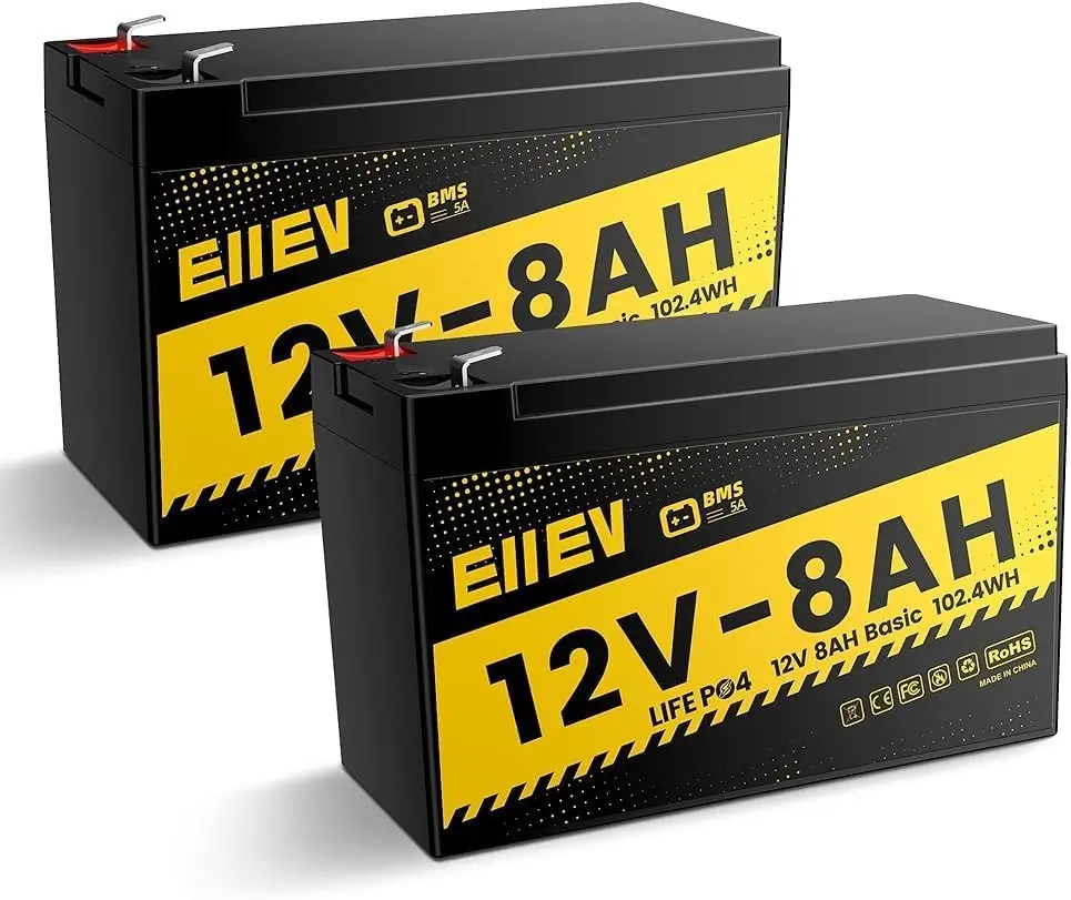 12V 8Ah LiFePO4 Battery, Built-in 5A BMS, 4000+ Cycles, Rechargeable | Reliable 12V 8Ah LiFePO4 battery delivers long-lasting power with over 4,000 charge cycles for everyday energy needs.