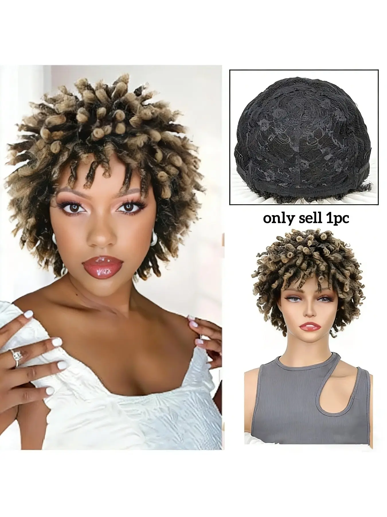 African Braid Wig, Short Dreadlock Wig for Women and Men, Braided Curly Wig, Synthetic Material, No Glue Needed, Glueless Ready To Wear Wig, Synthetic Wigs