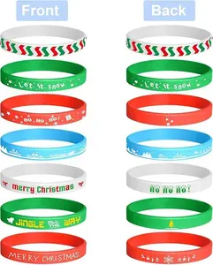 35 Pieces Christmas Wristband Silicone Wristbands Rubber Band for Christmas Party Decoration 7 Merry Xmas Patterns