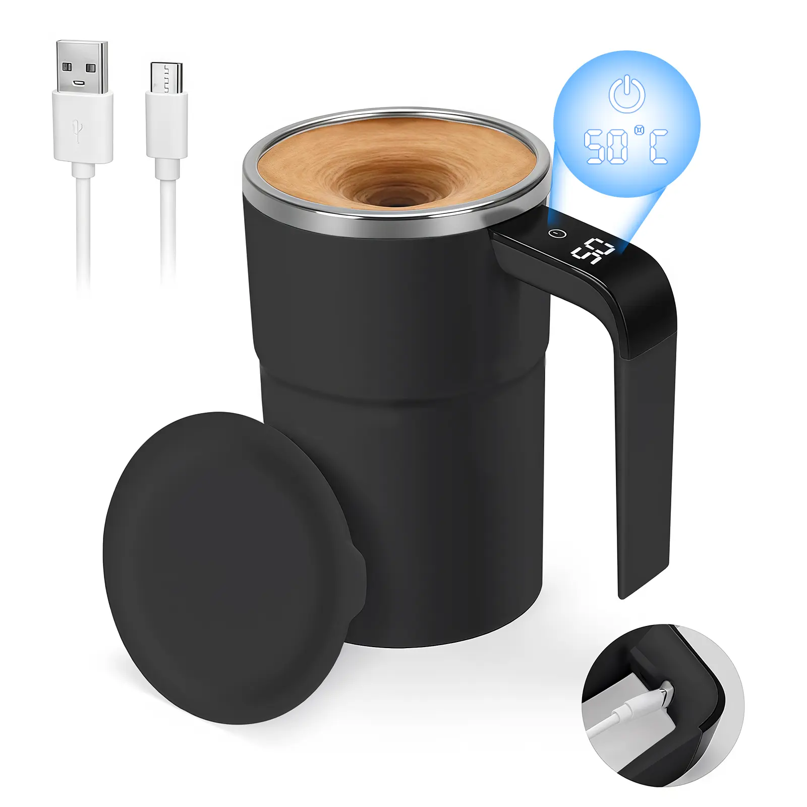 Rechargeable Electric Self-Stirring Thermal Cup with Temperature Display - Reusable Insulated Mug, Washable Kitchenware for Coffee, Oatmeal, Milk - Office, Travel Use, Great Gift for Friends