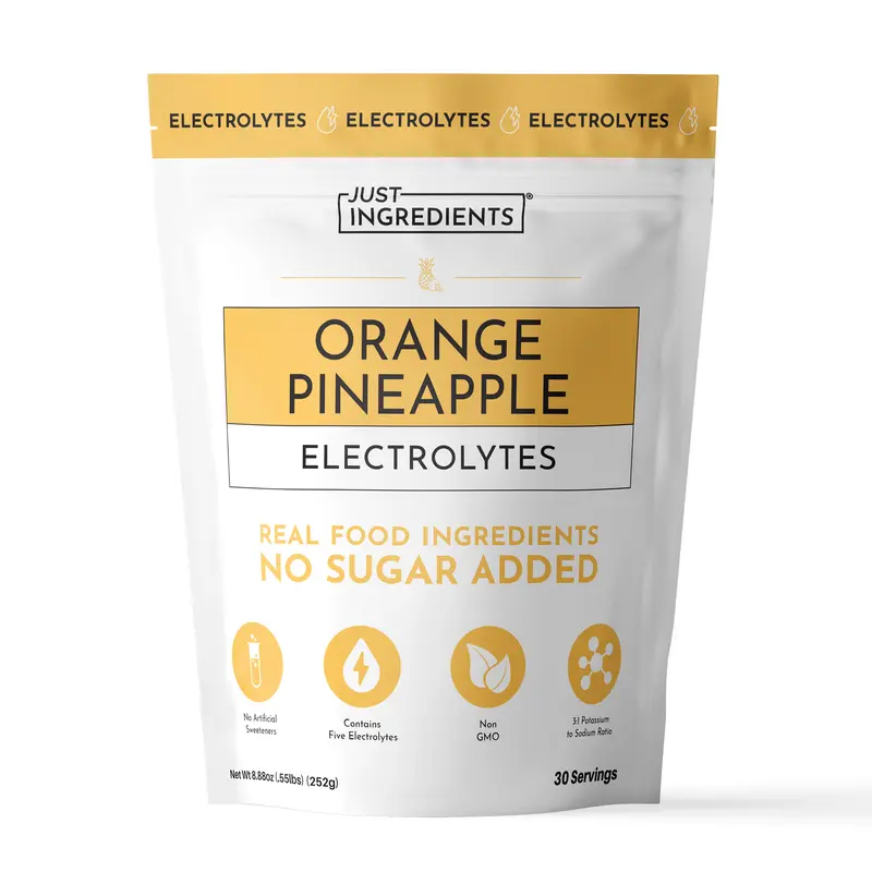 Just Ingredients Orange Pineapple Electrolytes - 30 Servings - Supports Daily Hydration, Electrolyte Balance & Muscle Recovery* - 3:1 Potassium-to-Sodium Ratio - Drink Mix - Coconut Water, Sea Salt, Trace Minerals