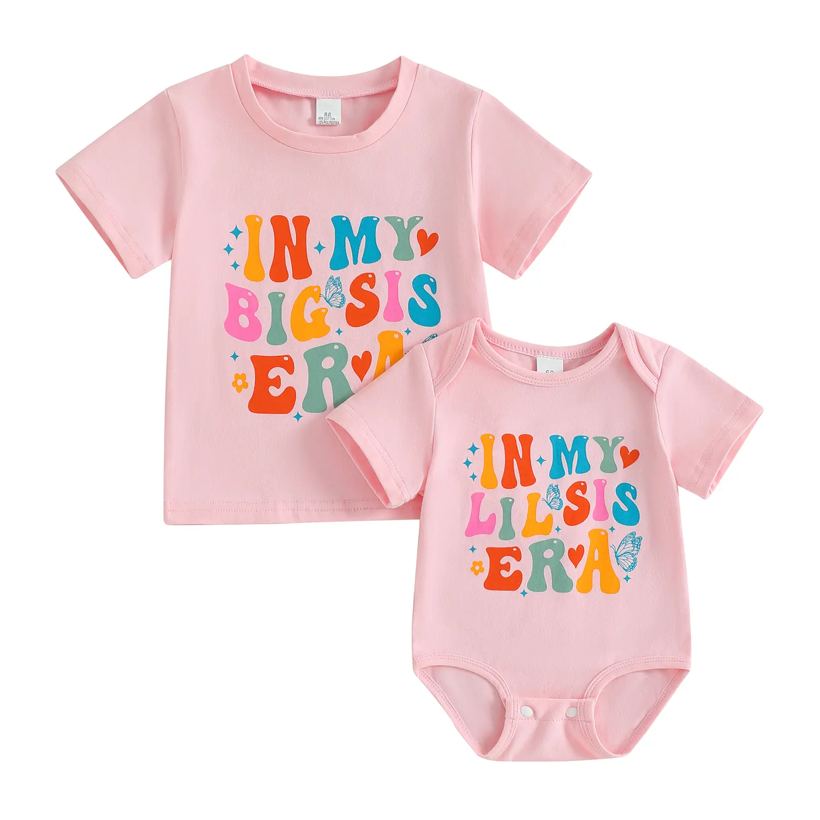 2Pcs Big Sister Little Sister Matching Outfit Shirt Set Rainbow Floral T-shirt and Bodysuit Sibling Clothes